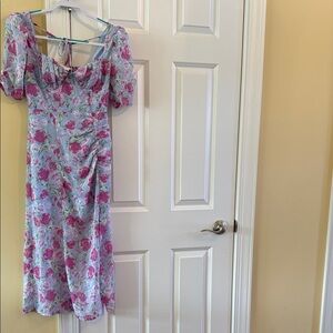 Astr Floral Midi Dress - Pink and Blue